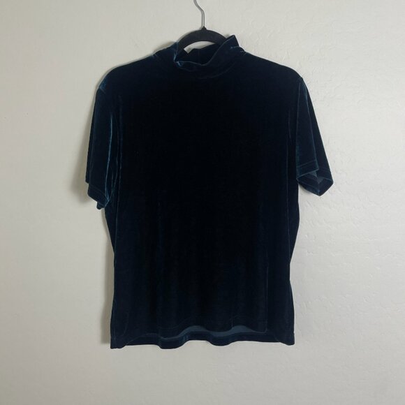 Velvet Classy Mock Neck Turtleneck Chic Glam Artsy Dressy Coquette Blouse Top - Picture 5 of 5